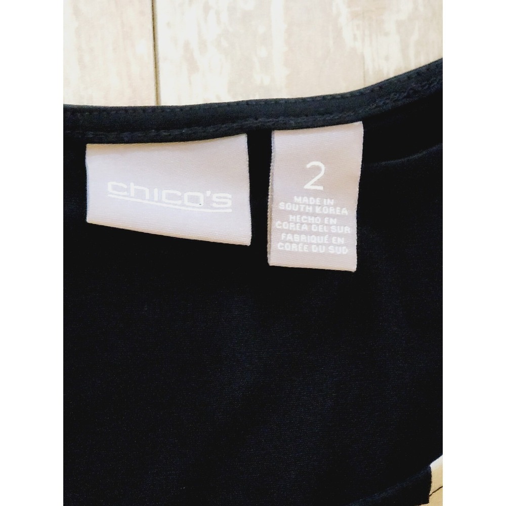 Chico's 2 Black Tan Geometric Print‎ Long Sleeve Scoop Neck Blouse Top Large - Picture 7 of 9